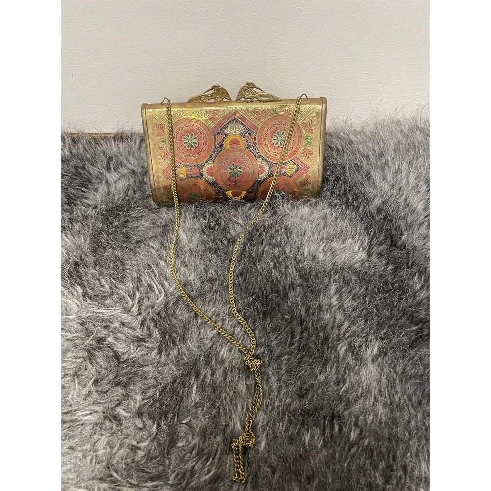 Vintage Brass? Metal Clamshell Ornate Oriental Evening Bag Womens Purse Rare 20s